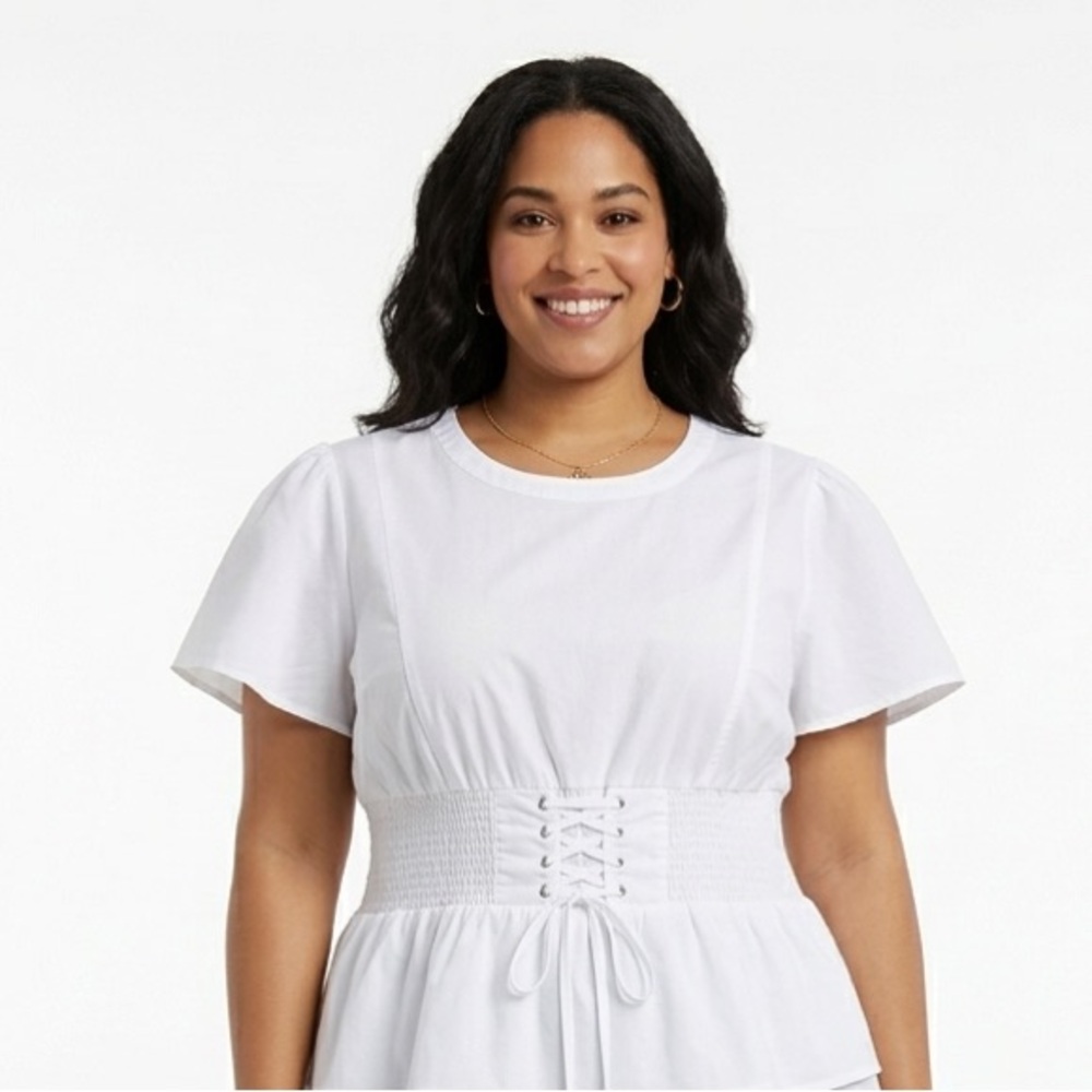 LANE BRYANT Boho Y2K Elastic Waist Lace Up Top